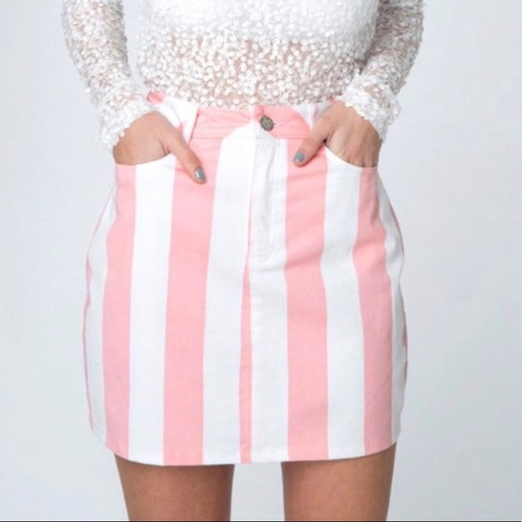 Motel Rocks Dresses & Skirts - Motel Rocks Peachy Keen Stripe Broom Denim Skirt
